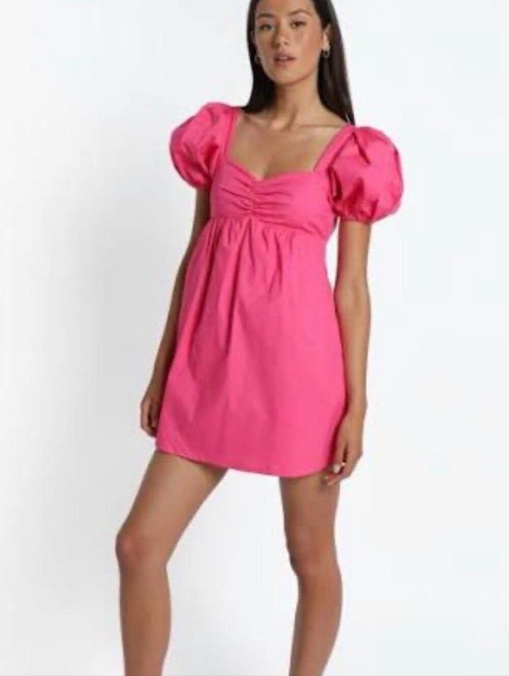 Showpo Hot Pink Puff Sleeve Mini Dress - Size 6 - Open Back Tie Detail